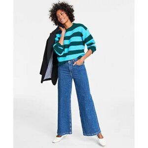 On 34th Womens Plus Size 0X Shaker Crewneck Long-Sleeve Sweater in Cyan Blue $59